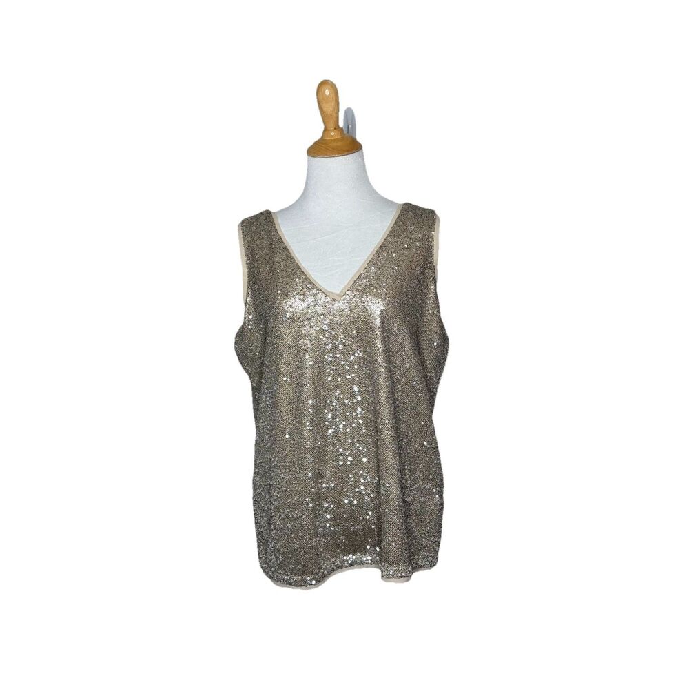 Gap V-Neck Reversible Sequins Silver Cream Sleeveless Top Size Medium Womens